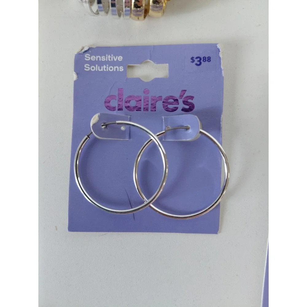 HUGE Lot Claire's Earrings Silver Gold 16 Pair $53 value Sensitive Solutions NWT